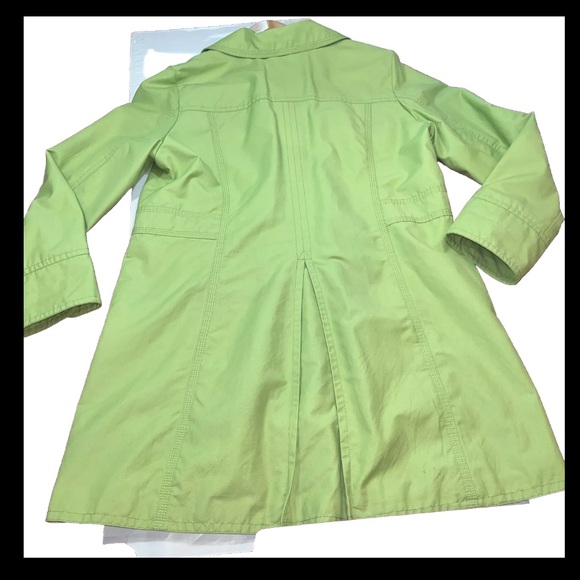 Eddie Bauer Lime GREEN TRENCH Coat HIDDEN BUTTONS Jacket lined Pockets 0373 LRG - Picture 2 of 16